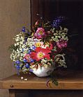Still Life with Dog Roses_ Larkspur and Bell Flowers in a White Cup by Adelheid Dietrich